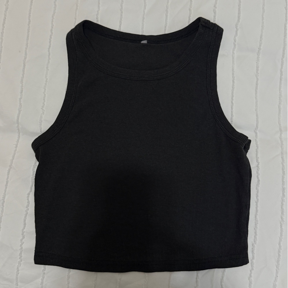 Women's Black Ribbed Crop Tank Top